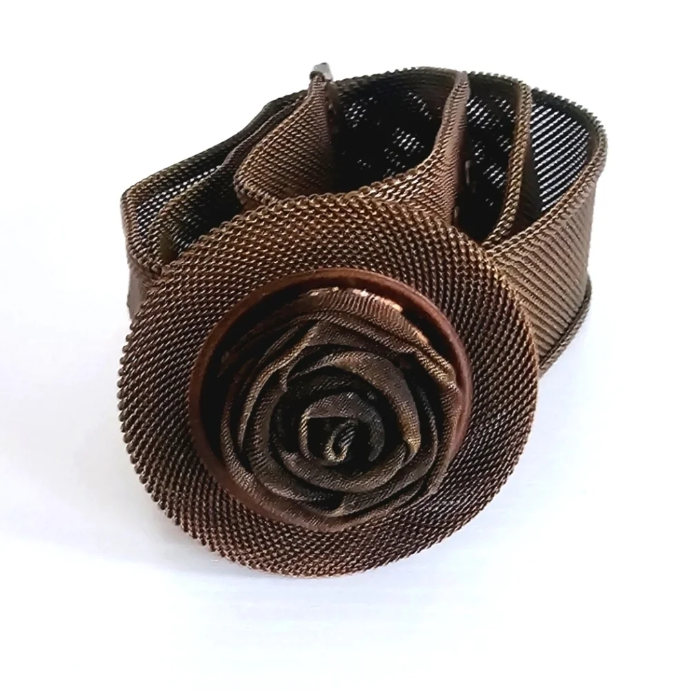 NWT Sara Canvender Meatalworks Handcrafted Bronze Flower Women's Belt Size 34